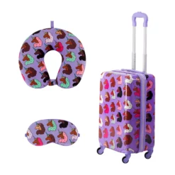 Ful Afro Unicorn 3-Piece 21-Inch Carry-On Hardside Spinner Luggage, Neck Pillow And Eye Mask Set